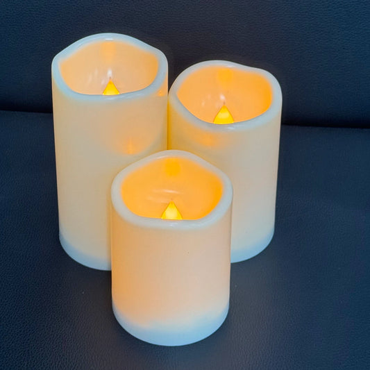 3 PCS Set LED Plastic Yellow Flickering Flameless Round Candles /Remote Control/Battery Not Included /2-AA Batteries Required