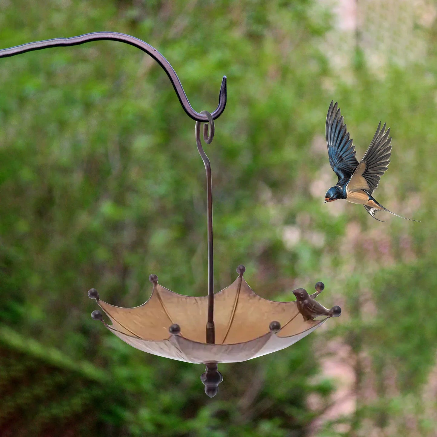 No-EN-Name-Null Outdoor Garden Hanging One Bird On Upside Down Brown Umbrella Shaped Iron Metal Stainless Steel Bird Feeders/Colors-Black/Bronze/Brown