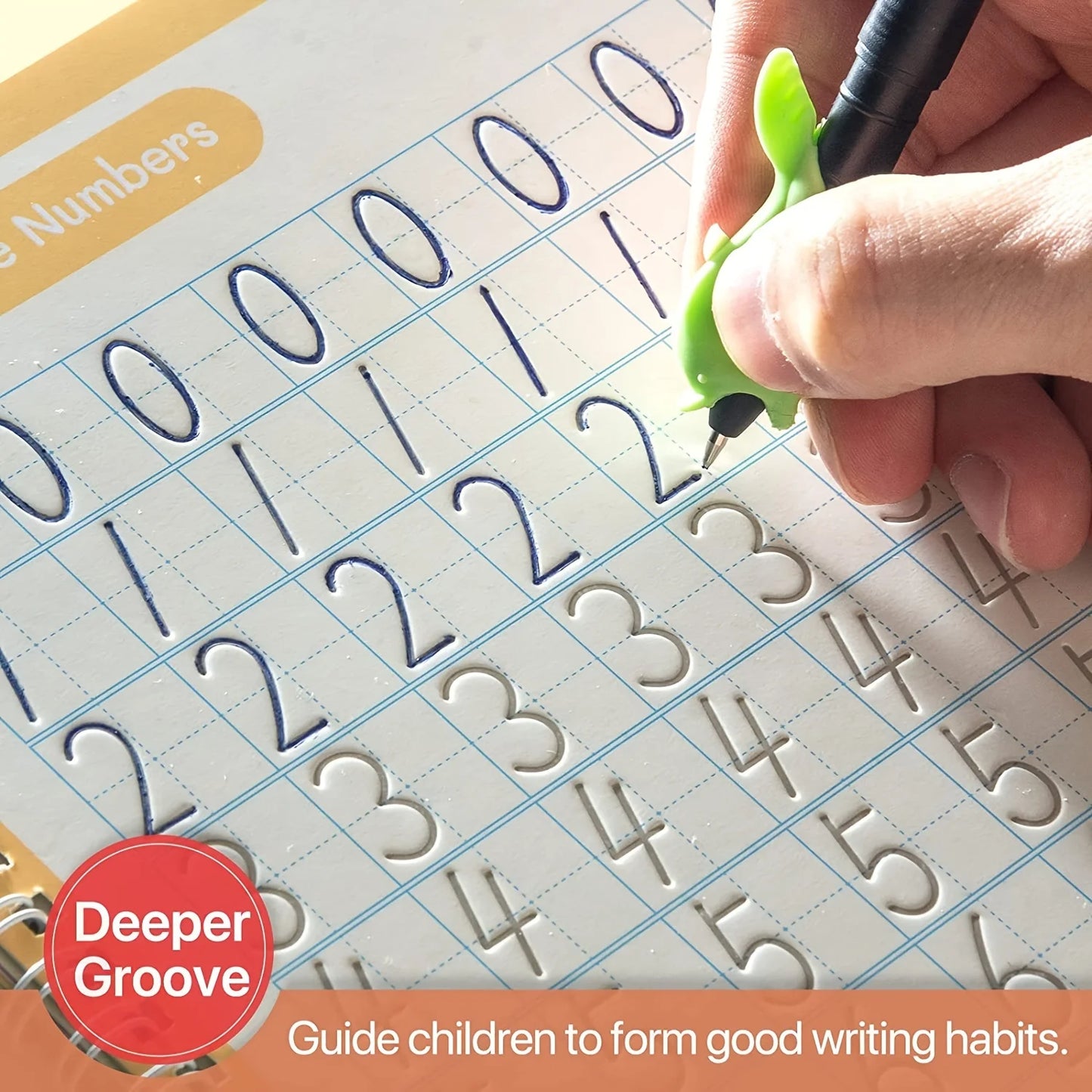 No-EN-Name-Null 4 PCS Parent-Kids Interacting Reading Amazing Groove Practice Copybook English Plastic-Cardboard Paper Copybooks Reusable Reading Toys /1 Pen Case/6 Refills/1 Holder/1 Free Pen Grip/Free Pens/Ages: 1-18 Years Old