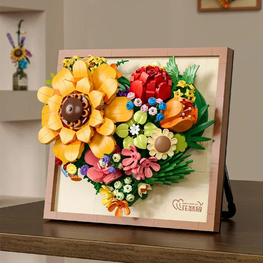 Kids 3D DIY Craft Building Blocks Plastic Picture Frame Mini Brick Trim Heart Shape Flower Wreath Black-Blue Beautiful Butterfly/With Stand On Back Of Frame/Ages: 3-6 Years Older/Yellow/Blue/Black/Floral/Multicolor/Animals