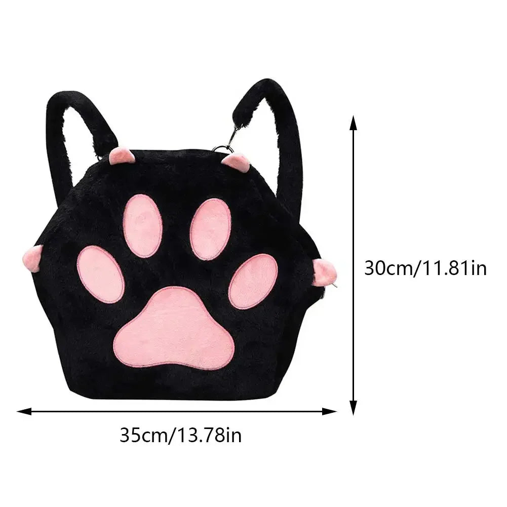 SHUNMAII Women Softback Black-White Polyester Fabric Cute Cartoon Soft Furry Cat Paw Design External Pockets Nylon Lining Zippers Adjustable Straps Slit Pockets School Backpacks