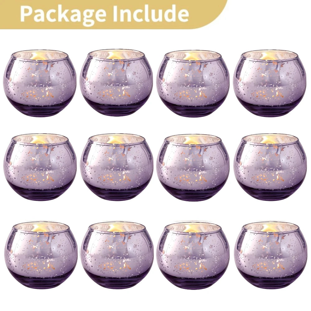 No-EN-Name-Null 6-12 PCS Silver Metallic Finish Speckled Gold Mercury Glass Assorted Votive Small Round Ball Tealight Candle Holders/Colors-Silver/Green/Gold/Blue/Clear/Purple
