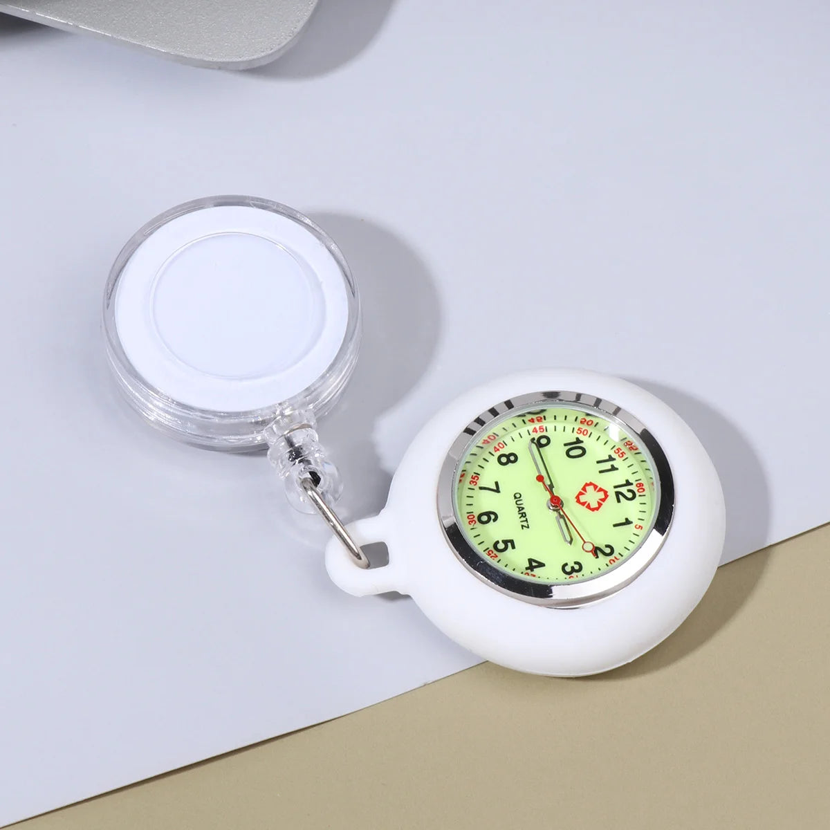 No-EN-Name-Null Adults Digital Black-White Silicone Cover Retractable Luminous Markers Hanging Badge-Reel Clip-On Locked Metal Alloy Pin Attachment Nurses-Doctors Fob Pocket Watches