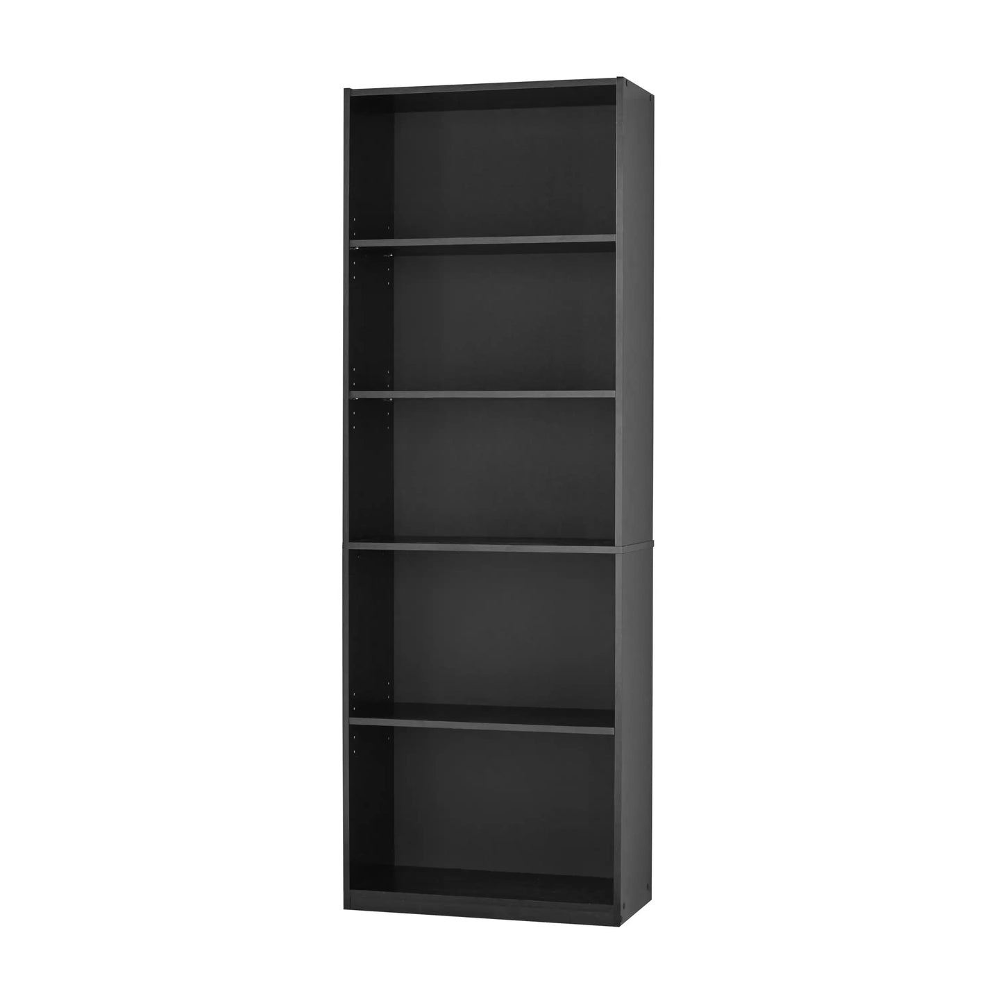 XMSJ Indoor MDF Black Oak Wood Free-Standing Wall-Mounting Adjustable 5-Shelves Rack-Bookcases/ Colors-True Black Oak/White/Dimensions: 24.88" W x 11.65" D x 71.42" H