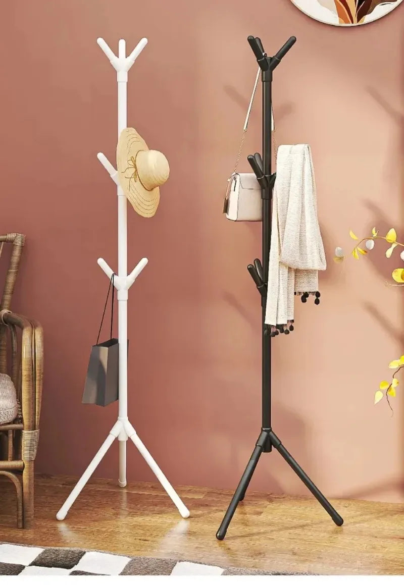 No-EN-Name-Null Modern Free-Standing Black-White Thick Plastic Round Steel Metal Rods Tree Branch Shaped Three-Foot Base Structures Nine-Hook Coat-Hat Racks