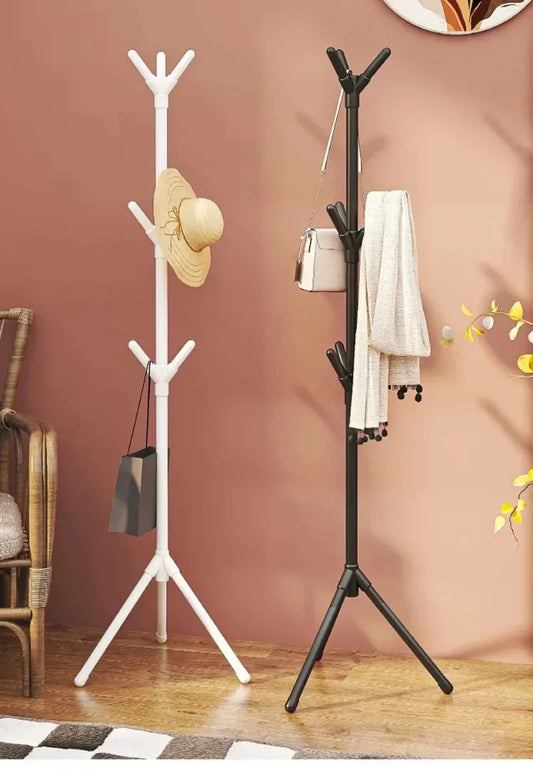 No-EN-Name-Null Modern Free-Standing Black-White Thick Plastic Round Steel Metal Rods Tree Branch Shaped Three-Foot Base Structures Nine-Hook Coat-Hat Racks