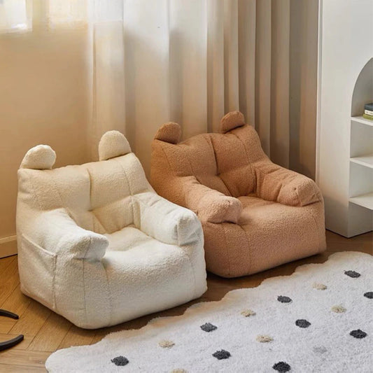 Babies-Toddlers Eco-friendly Upholstered Padding Polyester Fabric Art Frame Comfortable One Seat Soft Plush Lamb Hair Wool Linen Bean Bag Chairs/Side Storage Pocket/Removable-Washable Cover/Colors-Yellow/White/Beige/Multicolor