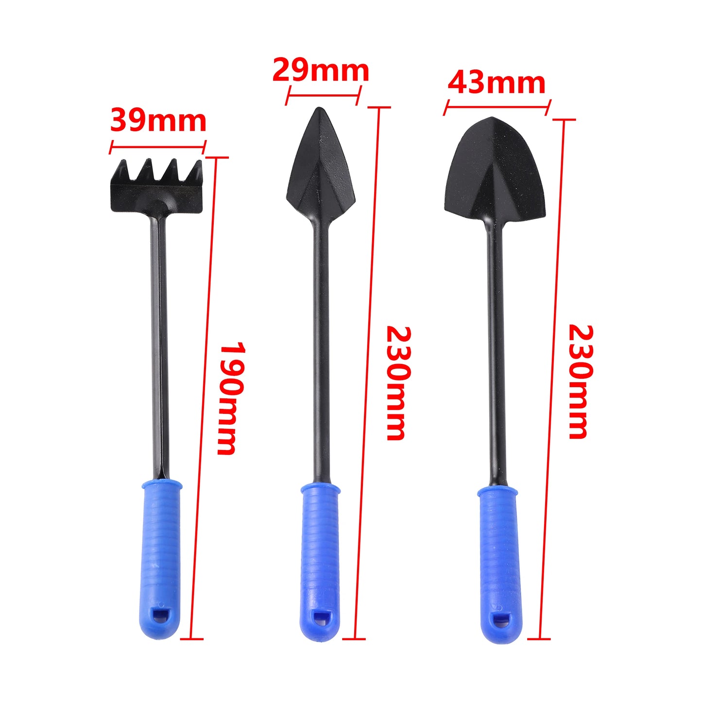 3 PCS Mini Wood-Plastic Handle Spades-Rakes-Shovels Iron Metal Parts Garden Tool Sets/Colors-Black/Orange/Blue