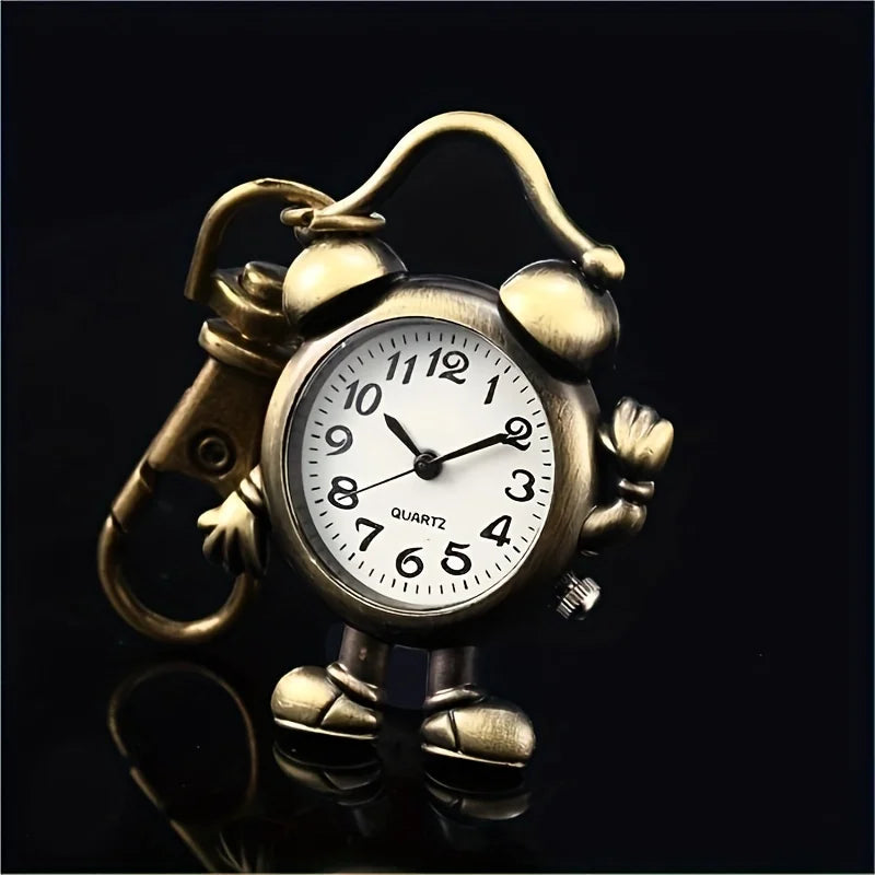 1 piece of vintage alarm clock, personalized keychain, mini clock, small hanging watch, sweater chain, creative gift