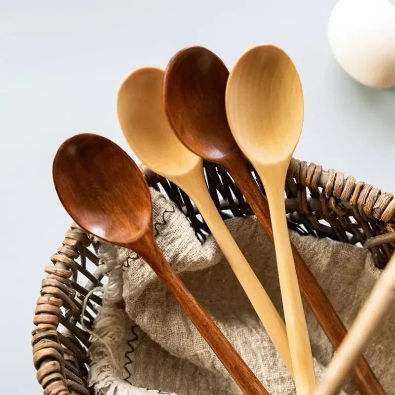 Kitchen 5-6 PCS Set Nanmu Japanese Style Brown Solid Wood Spoons