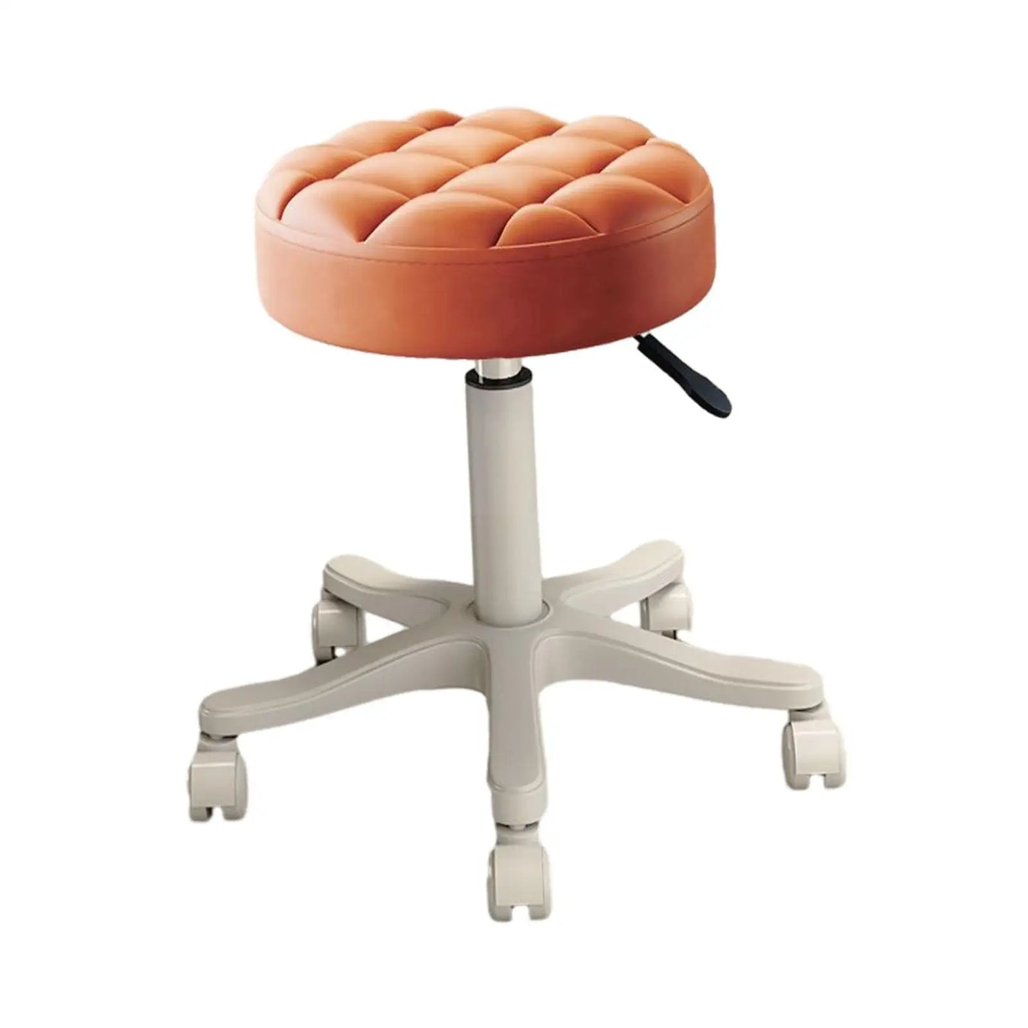 No-EN-Name-Null Commercial Grade Round Shaped Beige PU Leather Sponge Cushion Top Swivel Adjustable Height Metal Rolling 4-Wheels Adjustable Bar Stools/ Colors-Beige/White/Orange/Blue/Pink/Black