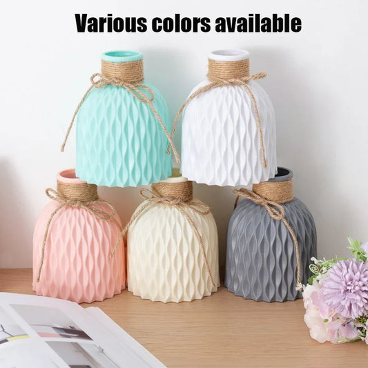 3 Dimensional Plastic Round Imitation Ceramic Floral Vases/Colors-Blue/Pink/White/