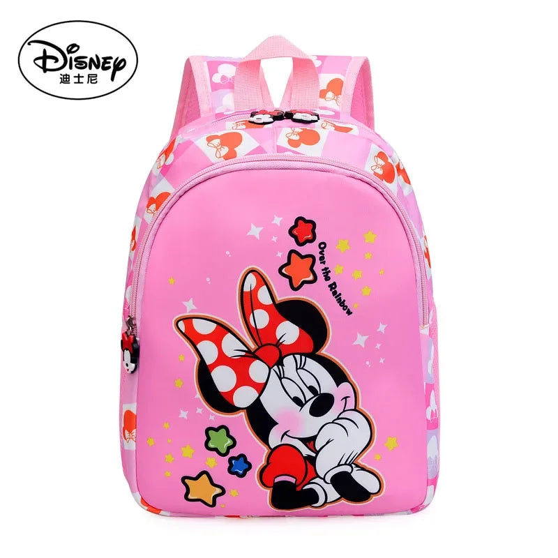 Disney's Kids Waterproof Canvas Fabric Double Zippers Cartoon Anime Minnie Mouse Theme Detachable Straps-Handle Mesh School Backpacks/Internal Pockets/Colors-Purple/Pink/Blue/Animal/Multicolor