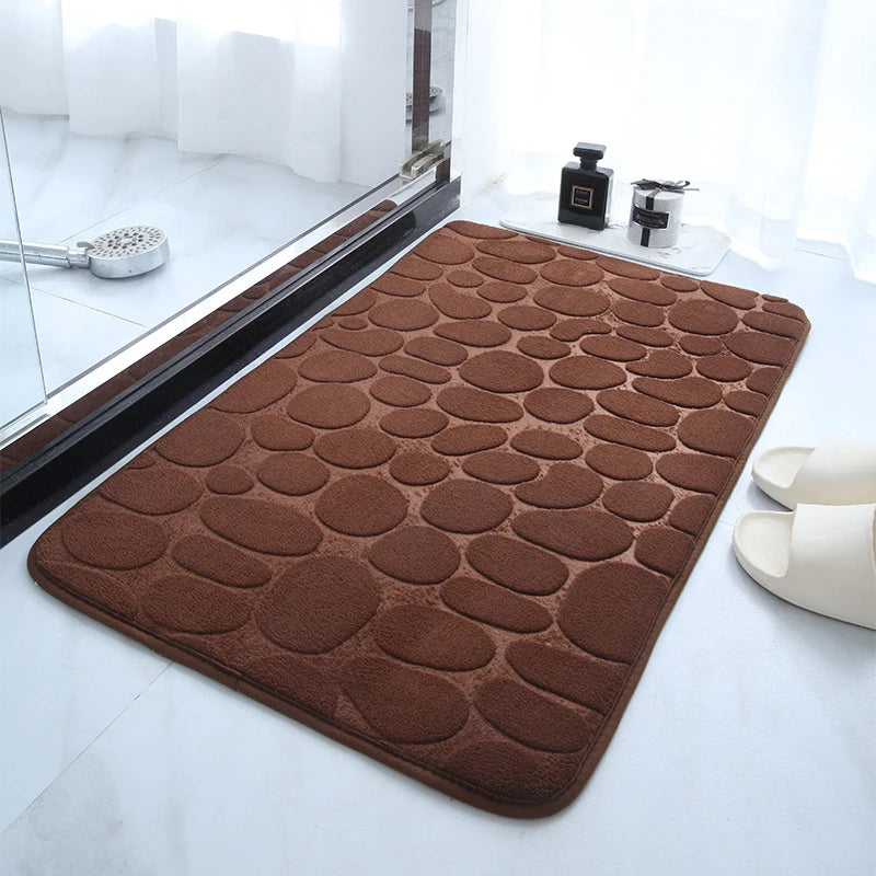Modern Soft Multicolor Cobblestone Polyester Fabric Rectangle Bath Mats-Rugs
