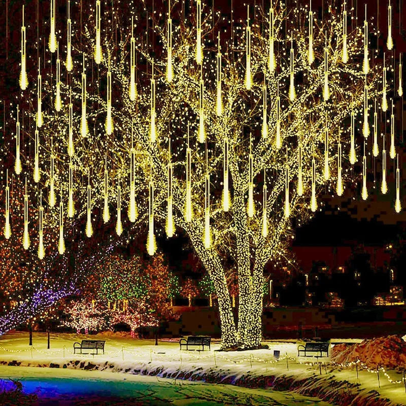 Outdoor Garden DIY Solar-Powered Cool White LED Lights Meteor Shower-Rain Garland Light Ropes-Strings Lights/Colors-Blue/Black/Purple/Yellow/White/Pink/Sizes: 30cm/50cm