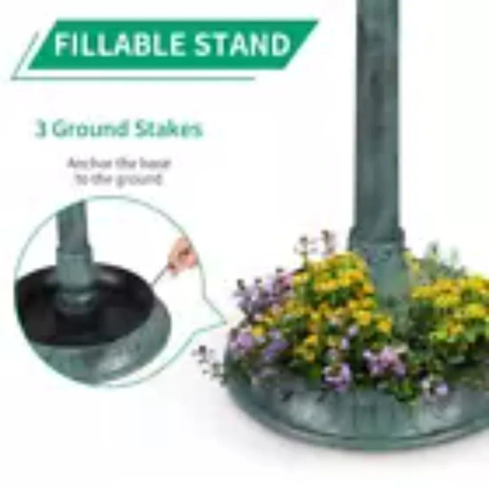 NULL Outdoor Garden Free-Standing Solar-Powered Lights On Top Bronze-Dark Green Round Plastic Weather-Frost Resistant Strong Sturdy Base Resin Bird Baths