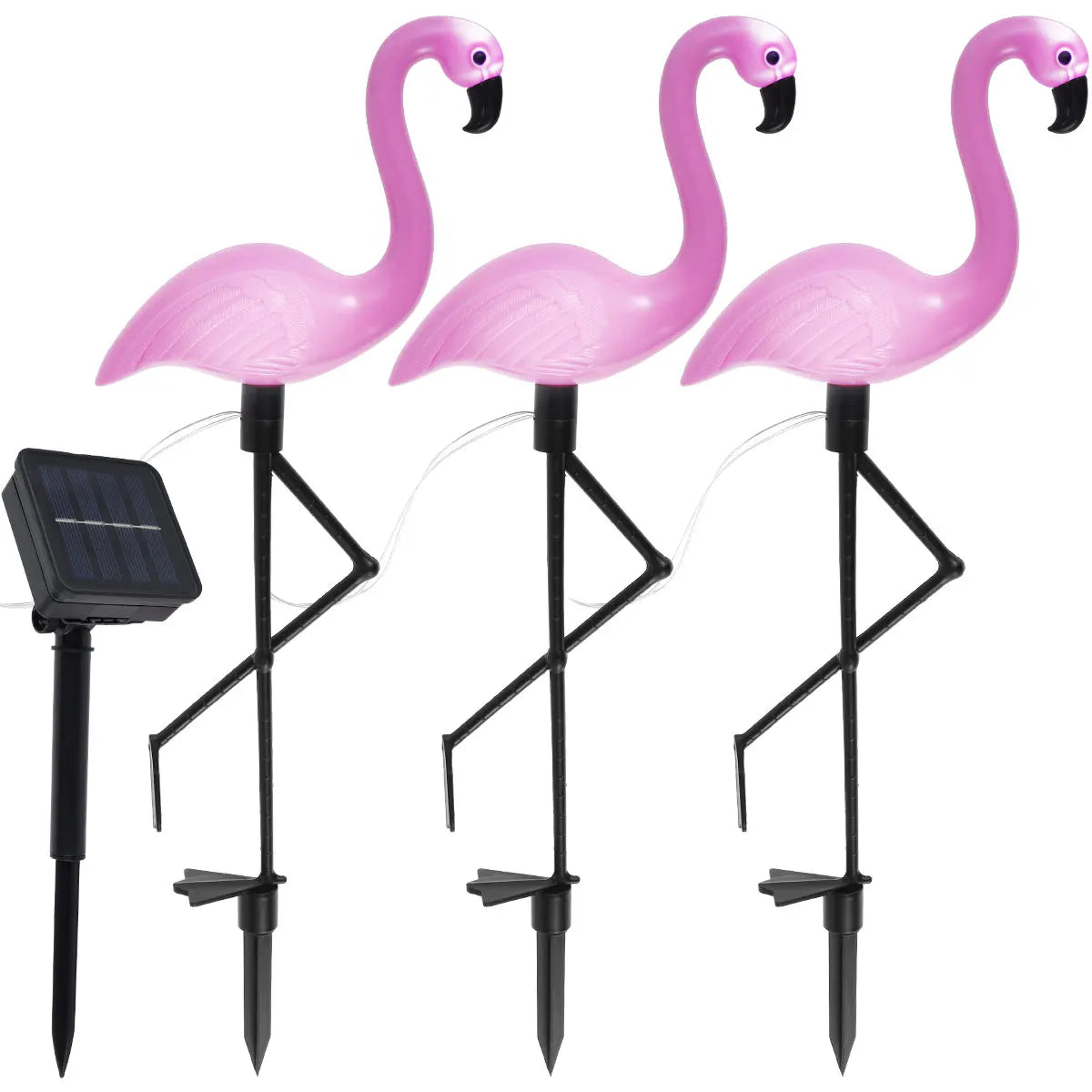 GHOPY 1-3 PCS Waterproof Solar-Powered Pink Flamingo Plastic Body Black Bent Long Legs Shaped Dimmable Stake Landscape Pathway Lighting Sets/Bulbs Included