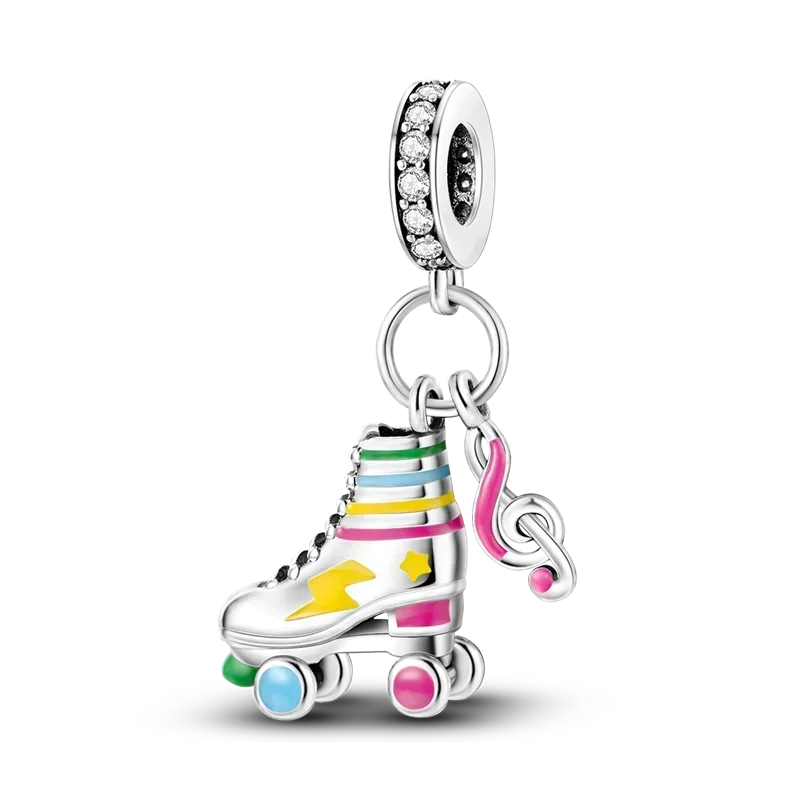 No-EN-Name-Null Women Sterling Silver Enamel Rainbow-Hot Air Balloon Design Fine Imitation Zircon Stone Glass Nuggets Beads Shaped Charms-Pendants/ Colors-Rainbow/Multicolor/Silver/Pink/Animal/Floral