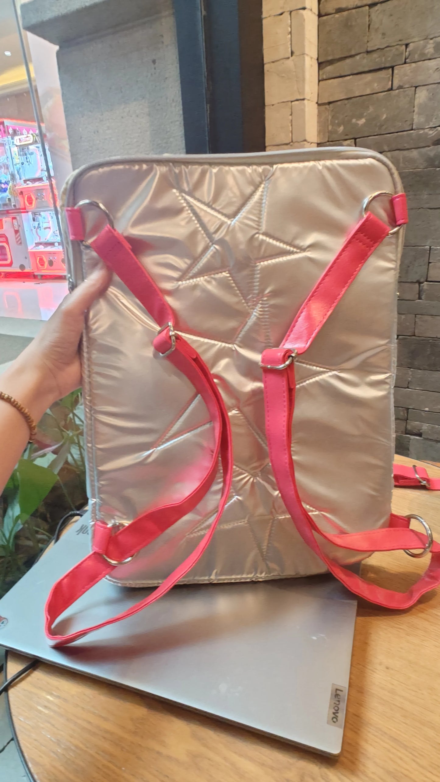 No-EN-Name-Null Modern Kids Waterproof Silver Rectangle Wish-More Single 14 Inch Laptop Compartment Zippered Polyester Lining  Cool Star Space Theme Design Crossbody Soft Adjustable Shoulder Pink Straps-Handles Laptop Backpacks