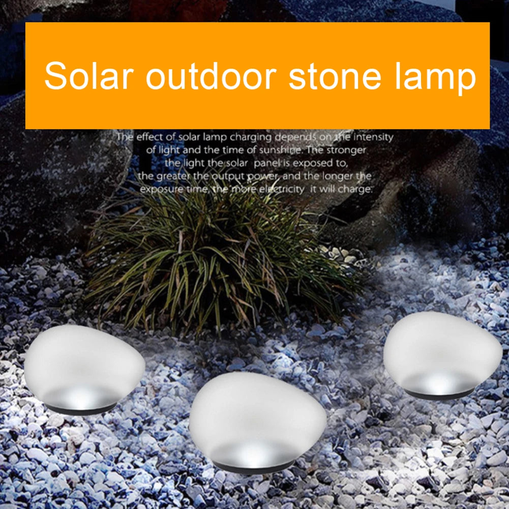 TWISTER.CK Outdoor Waterproof Solar-Powered Rechargeable Sliver Plastic-Sandblasted Glass Glowing Silver Cobble Stones Shaped Daylight-Cool White Stake Landscape Pathway Lighting /Colors-White/Brown/Yellow/Gold/Silver/Geometric