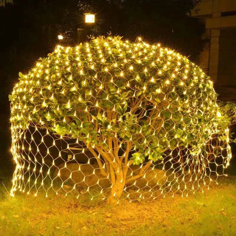 Outdoor-Indoor Plastic Body Solar-Powered Remote Control Dimmable Waterproof Multicolor Holiday LED Net Mesh Warm White Light Ropes-Garland String Lights/Colors-Multicolor/White/Blue