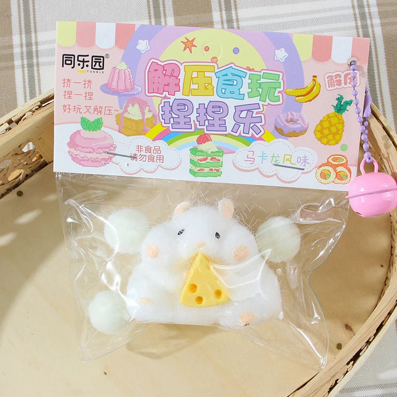 KITTENBABY All Ages Soft TPR Silicone-Rubber Cute Yellow-White Hamsters-Triangle Block Of Cheese In Paws Pinchable Stress-Reliever Squeeze Executive Toys/ Ages: 6 Years Old-Adults