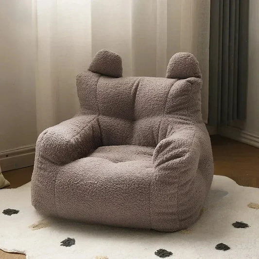 No-EN-Name-Null Modern Kids Soft Plush Sponge One Seat Removable-Washable Linen Lamb Wool White Fabric Bean Bag Chairs/Colors-White/Beige/Pink/Gray/Sponge Filling/Side Pocket