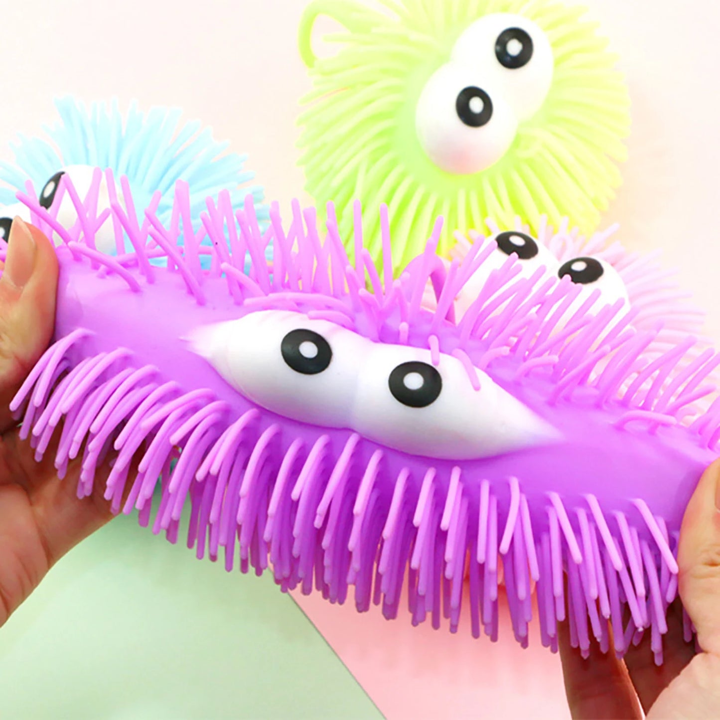 No-EN-Name-Null Large Lighting Up Soft Plush Rubber Protruding Bulging Eyes Multicolor Round Shaped Bouncy Balls/Colors-Purple/Green/Yellow/Blue/Multicolor/3-18 Years Old-Adults