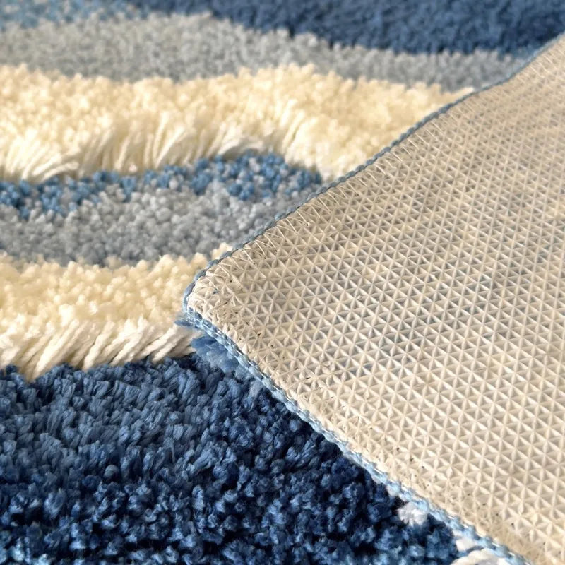 No-EN-Name-Null Indoor Modern Waterproof Washable Machine-Made Blue-White-Gray Soft Polyester Fabric Fade Resistant Coastal Aesthetic Blue Ocean Waves Anti-Slip Base Tufted Rugs/ 3 Sizes:  50x80cm / 50x120cm /70x160cm/Colors-Blue/White/Gray/Multicolor