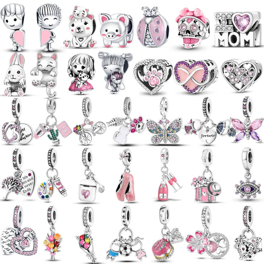 Fine Irregular Silver Plated Round Charms-Pendants Rope Link Bracelets/Colors-Silver/Pink/Multicolor/Floral/Animal