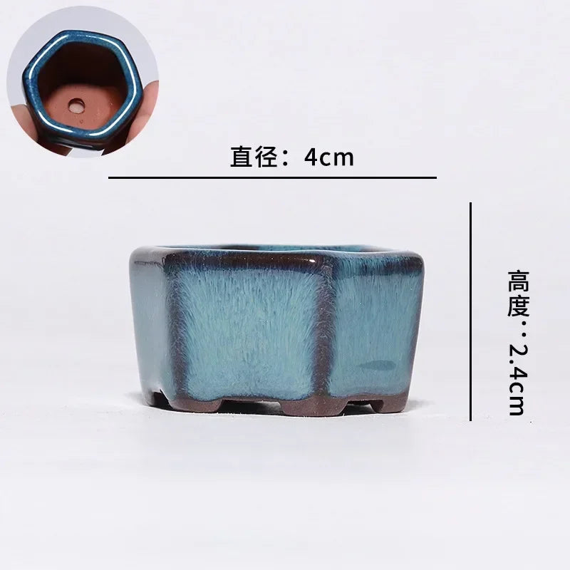 No-EN-Name-Null Indoor Mini Handmade Glazed Blue-Brown-Purple Ceramic-Purple Clay Succulent Multi-Shaped Thumb Flower Pots
