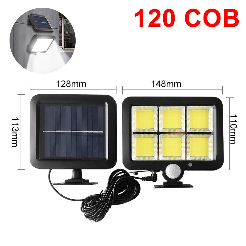 Outdoor Modern Remote Control Weatherproof Durable Plastic Rectangle Black-White Body Dimmable Super Bright 106 LED Adjustable Four-Modes Solar-Powered Split Waterproof Emergency Motion Sensor Wall-Mounted Security Lights