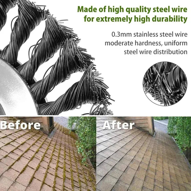 XMSJ Outdoor Electric Powered 6-8 Inch Large Gray-Silver Steel Wire Bristles Round Wheel Brush-Weed Trimmer Blade Heads