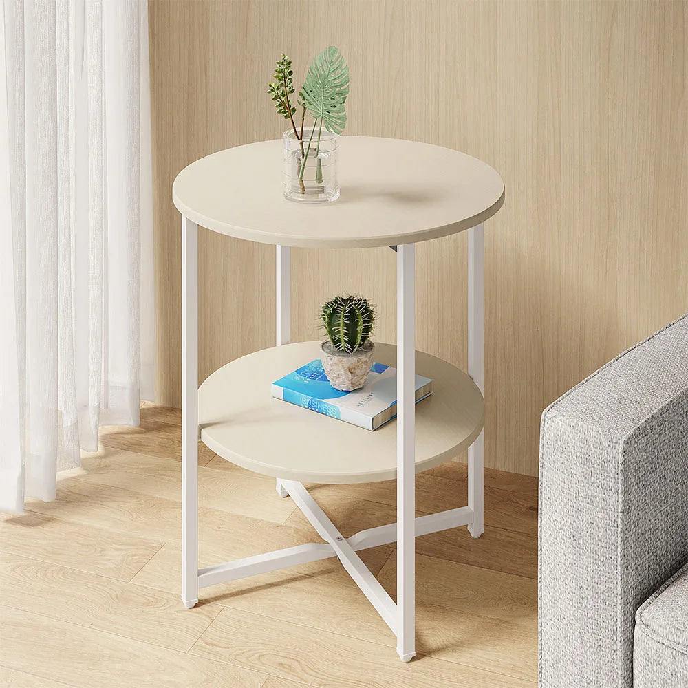 JAZZ POSE Modern 2 Tier Small White-Black Round Shaped Iron Metal Base Coffee Tables/Colors-White/Black