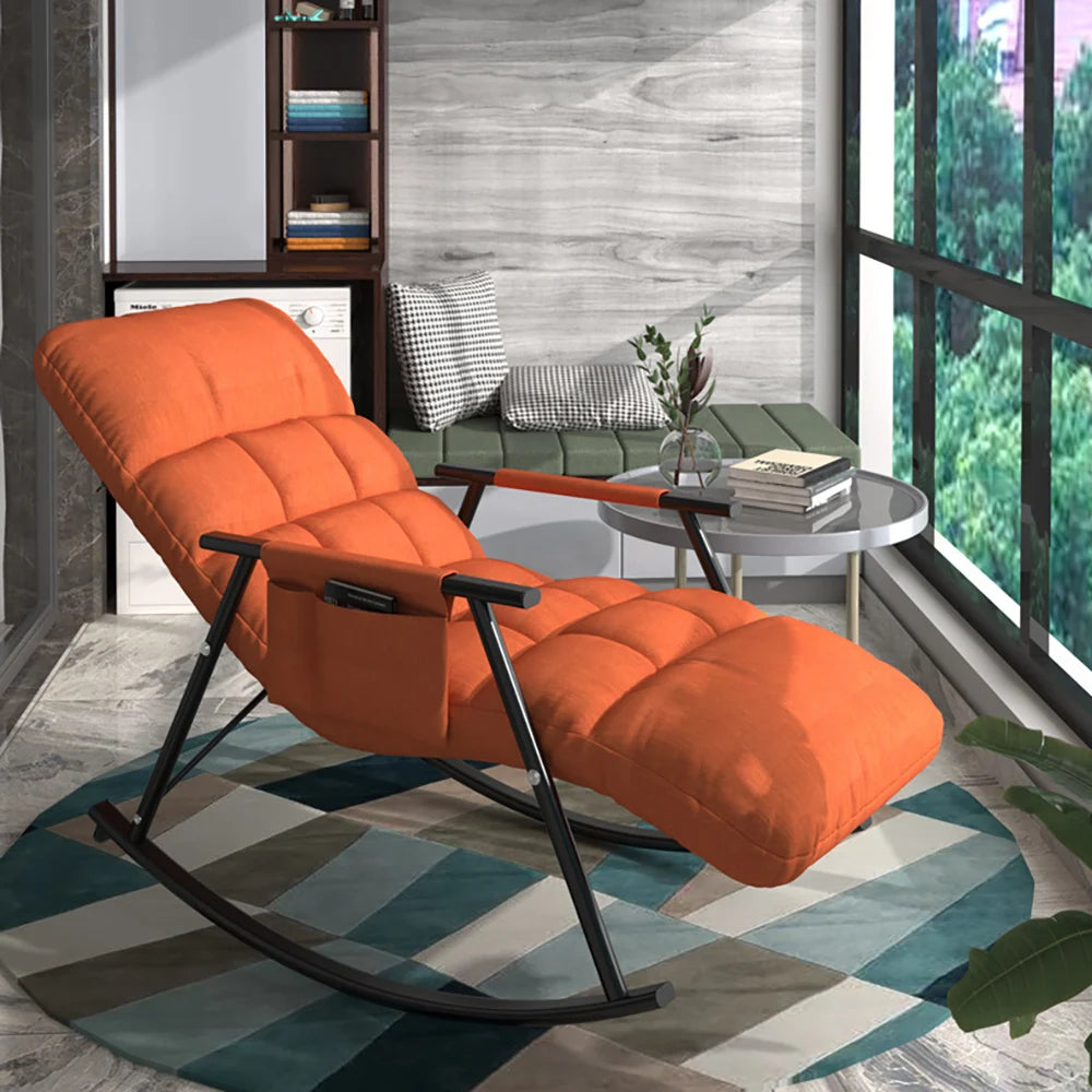 No-EN-Name-Null Indoor-Outdoor Waterproof Modern Nordic One Person Orange Soft Velvet Faux Leather Fabric Cushion Lazy Five Angle Adjustments Reclining Rocking Chairs/Colors-Orange/Beige/Gray