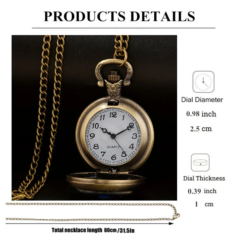 SOXY Women Waterproof Vintage Stainless Steel Metal Quartz Round Shaped Case Glass Face Analog Display Multicolor Bohemia Custom-Folk Women Face Design Bronze Necklace Chain-Pocket Watches