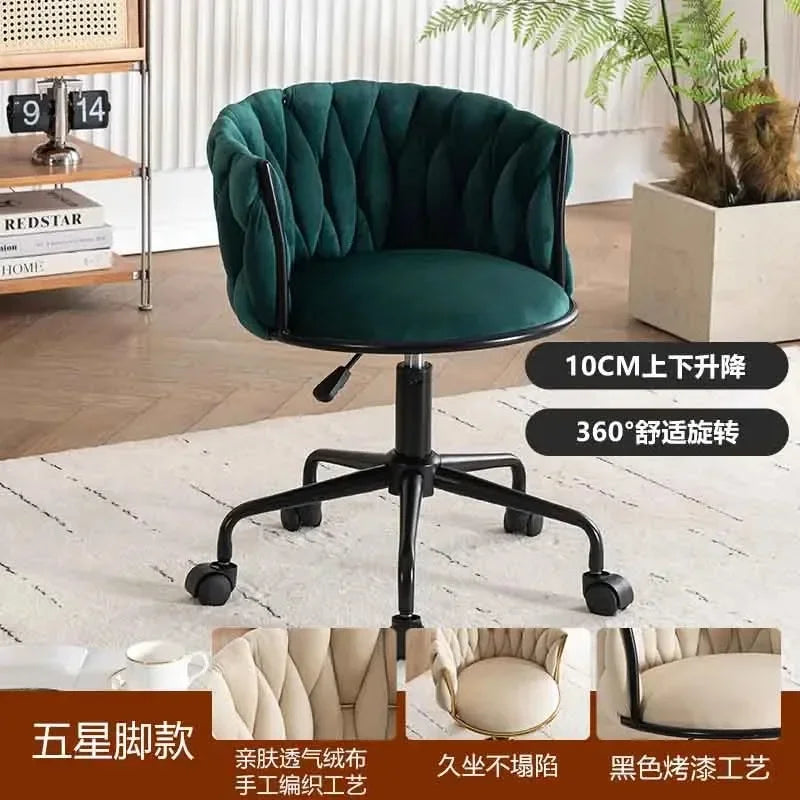 Upholstered Polyester Italian Style Ladies Bedroom Makeup Flannel Cushions Chairs w/ Steel Legs-4 Plastic Wheels/Colors-Beige/Pink/Blue/Black/Green/Gray
