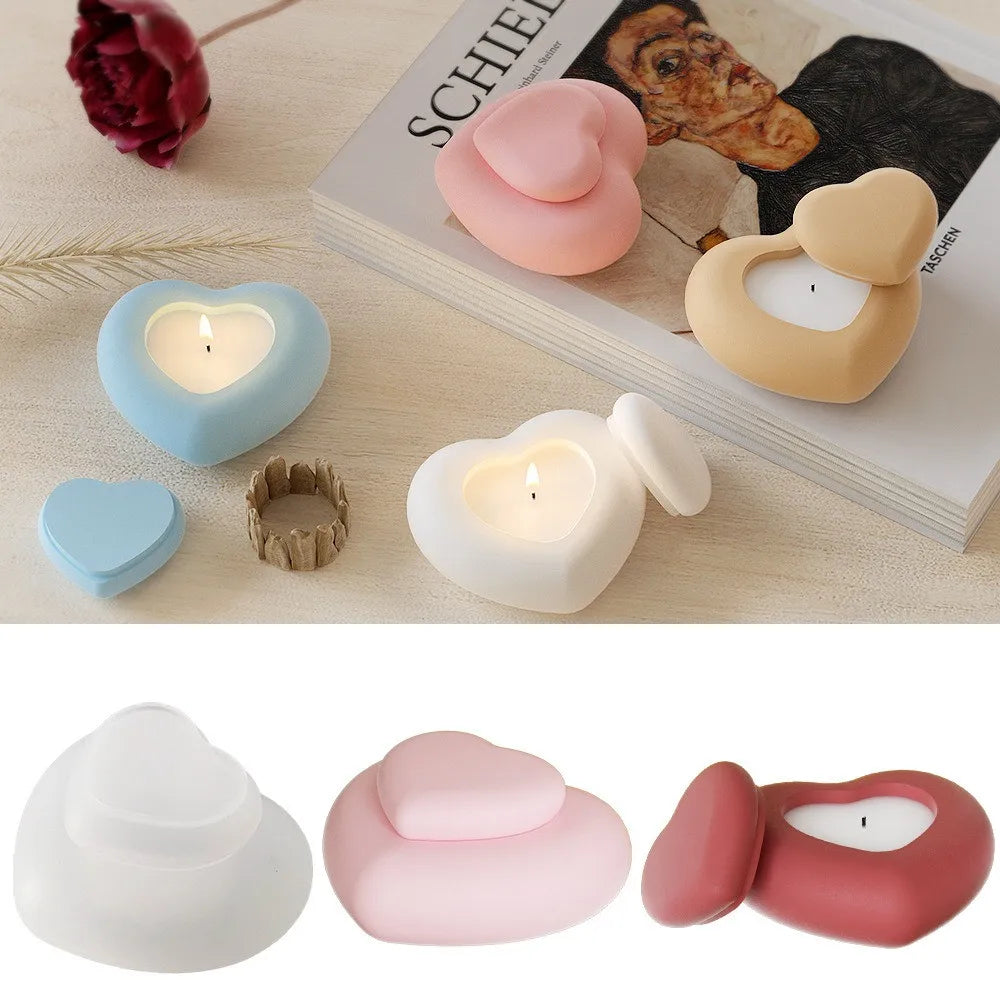 No-EN-Name-Null DIY Creative Heart Shaped Candle Cup-Lid Silicone Resin Milky White Craft Molds