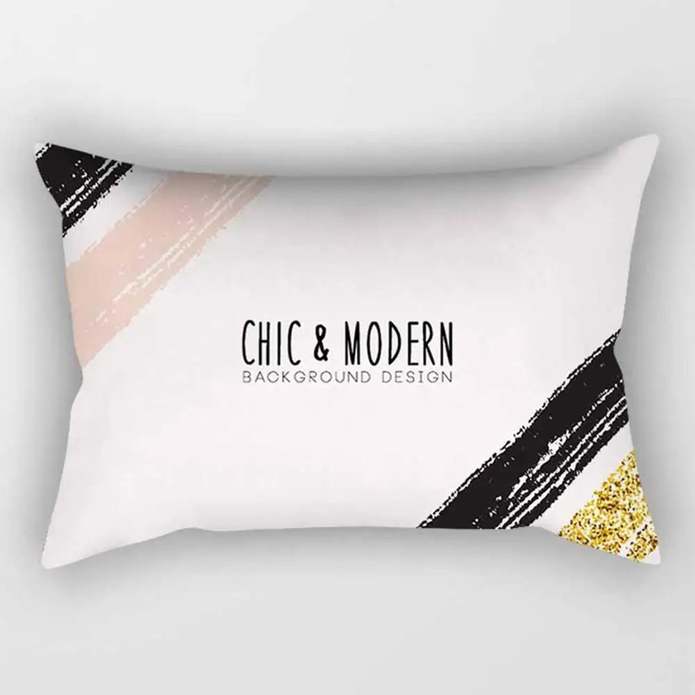 No-EN-Name-Null Modern Rectangle Single-Sided Pattern Pink Geometric Striped Polyester Peach Skin Fabric Pillowcases/Size: 30 cm X 50 cm (12 inches X 20 inches)/Colors-Striped/Geometric/Gold/Animal/White