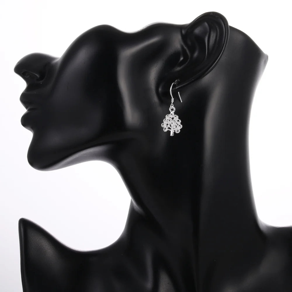 No-EN-Name-Null-ALIZERO Adult Women Sterling Silver Fine Imitation Natural Floral Tree Shaped Hanging Drop Earrings
