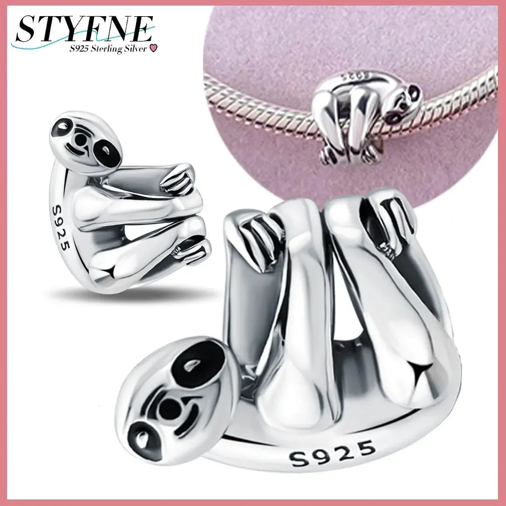 STYFNE Unisex Adult Teens Fine Imitation Sterling Silver-Plated Metal Cute Hanging Sloth Animal Shaped Charms-Pendants /Colors-Animals/Silver/Floral/Green