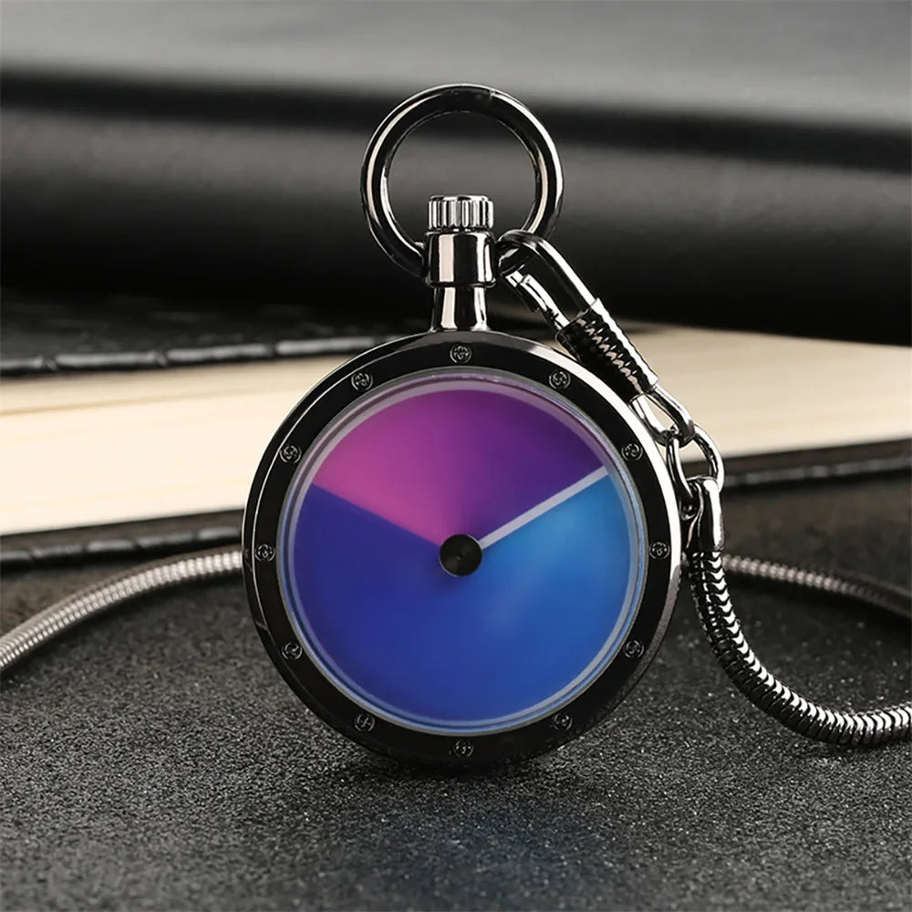 YISUYA Adults Quartz Analog Display Acrylic Face Black-Silver Stainless Steel Metal Round Shaped Case Turntable Blue Silver Casing Dial Metallic Snake Fob Chain-Pocket Watches/Multicolor Dials