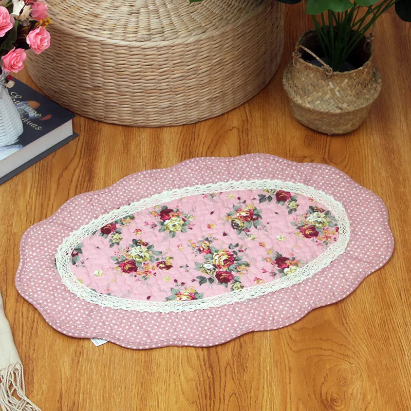 No-EN-Name-Null Indoor Non-Toxic Waterproof Fade Resistant Cotton Fabric Quilted Patchwork Floral Design Hand-Knotted Flatweave Anti-Slip Base Oval Floor Mats-Rugs/Hand-Machine Wash/Colors-Floral/Dots/Striped/Checkered/Multicolor