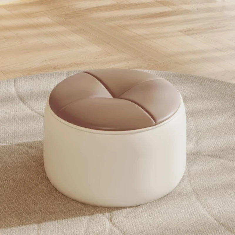 No-EN-Name-Null Modern Free-Standing Two-Toned Orange-White Round Shaped Solid Pine Customizable Faux Leather Cushions Ottomans/Colors-White/Beige/Orange/Assembly Required
