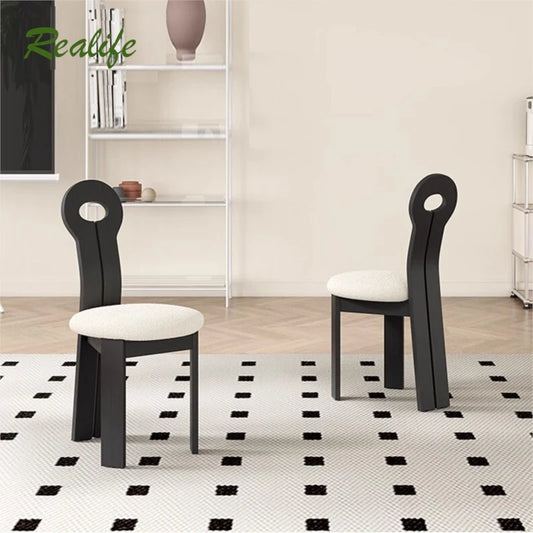 Upholstered French Cream Style Solid Wood Dining Hard Backrest Chairs/Colors-Black/Beige/Brown