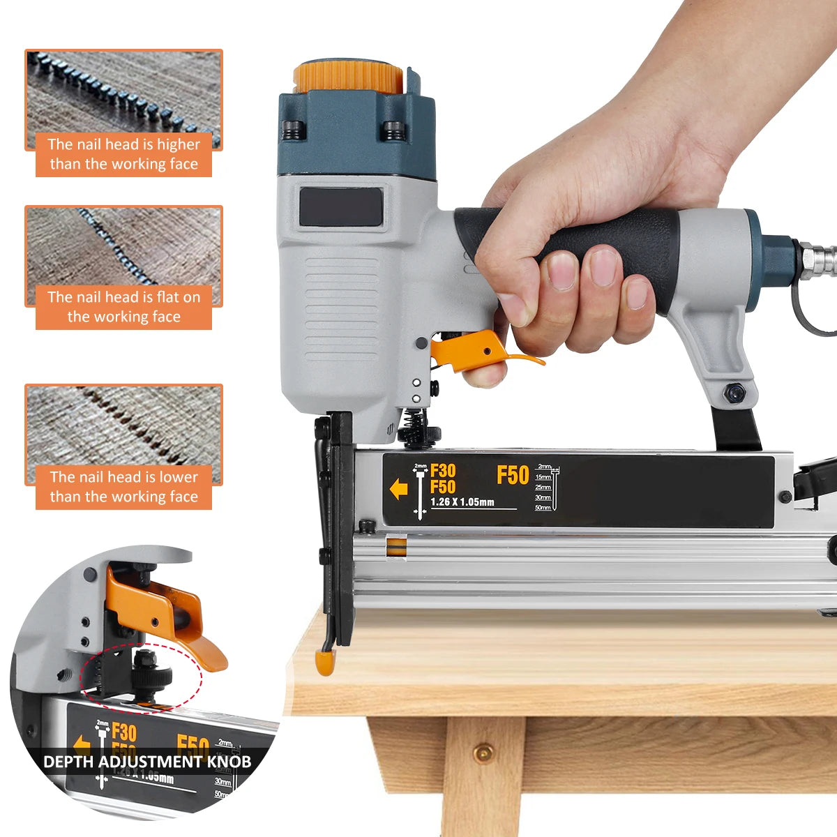 TOORISE Outdoor Multicolor Plastic Body Carpenter Pneumatic Nail Driver Silver Metal Air Riveter Finish Nailers/Colors-Gray/Orange/Black/Silver/Multicolor