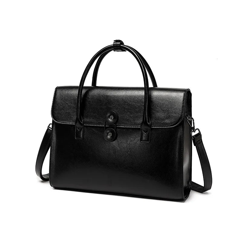 RTRS Women Genuine Brown-Black Cow Leather Built-In 14 Inch Laptop Compartment Internal Padding Hasp Closure Soft Two Carry Handles-Strap Polyester Lining Rectangle Briefcase Handbags/Protective Sleeves Inside/Suitable For 14 Inch Laptop