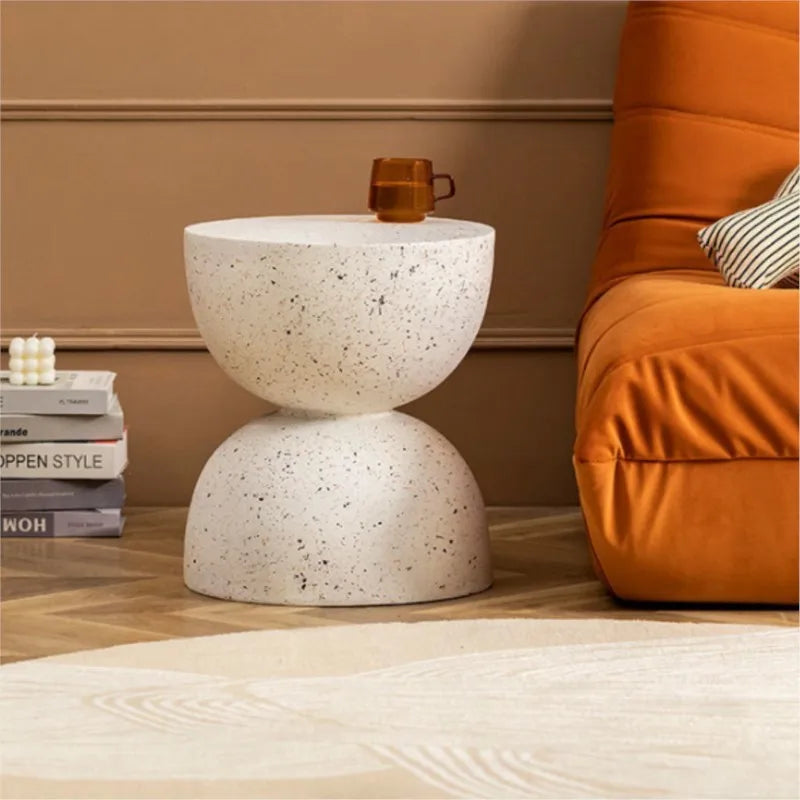 No-EN-Name-Null Modern Small Cream White Polished Flat Top Round Hourglass Shaped Fireproof Scratch-Resistant Magnesia Coffee Tables