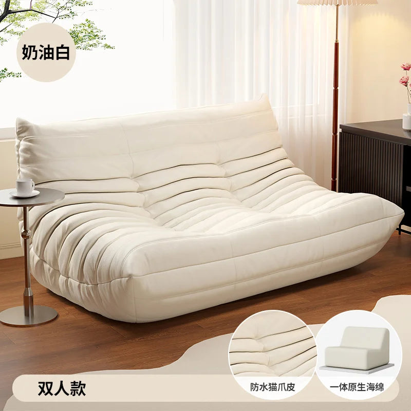 BIANXIANG Modern Medium Soft Firmness Double Seat L-Shaped White-Striped Design Velvet Synthetic Leather Cushions Bean Bag Sectional Sofas