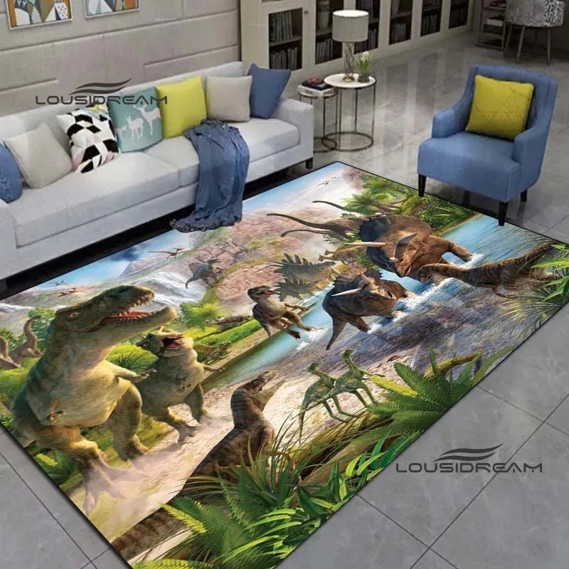 LOUSIDREAM Modern Indoor-Outdoor Machine-Made Customized Rectangle Shaped Soft Polyester Flannel Fabric Body 3D Printed Cartoon Dinosaur Theme Rugs /Colors-Animal/Multicolor/Hand-Machine Wash